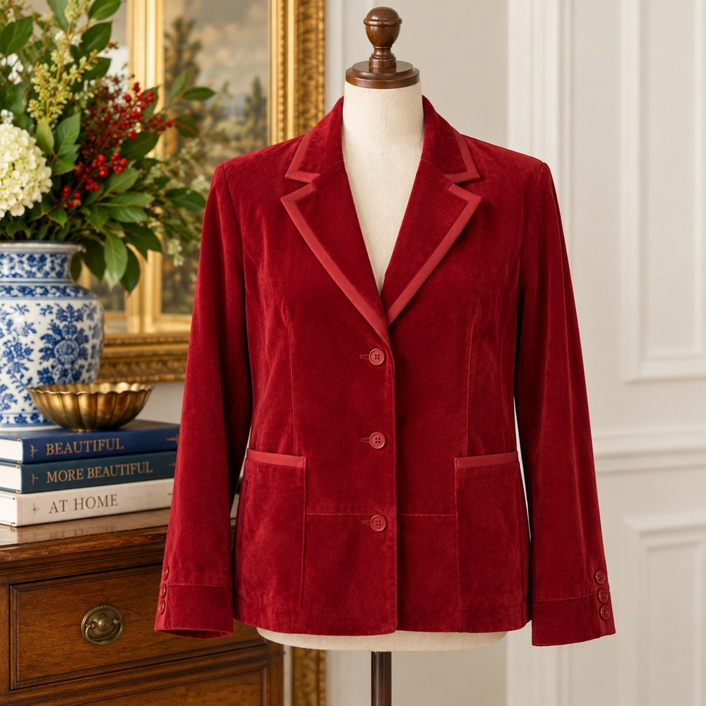 Vintage Bill Blass Signature Collection Red Velvet Blazer XL Y2K